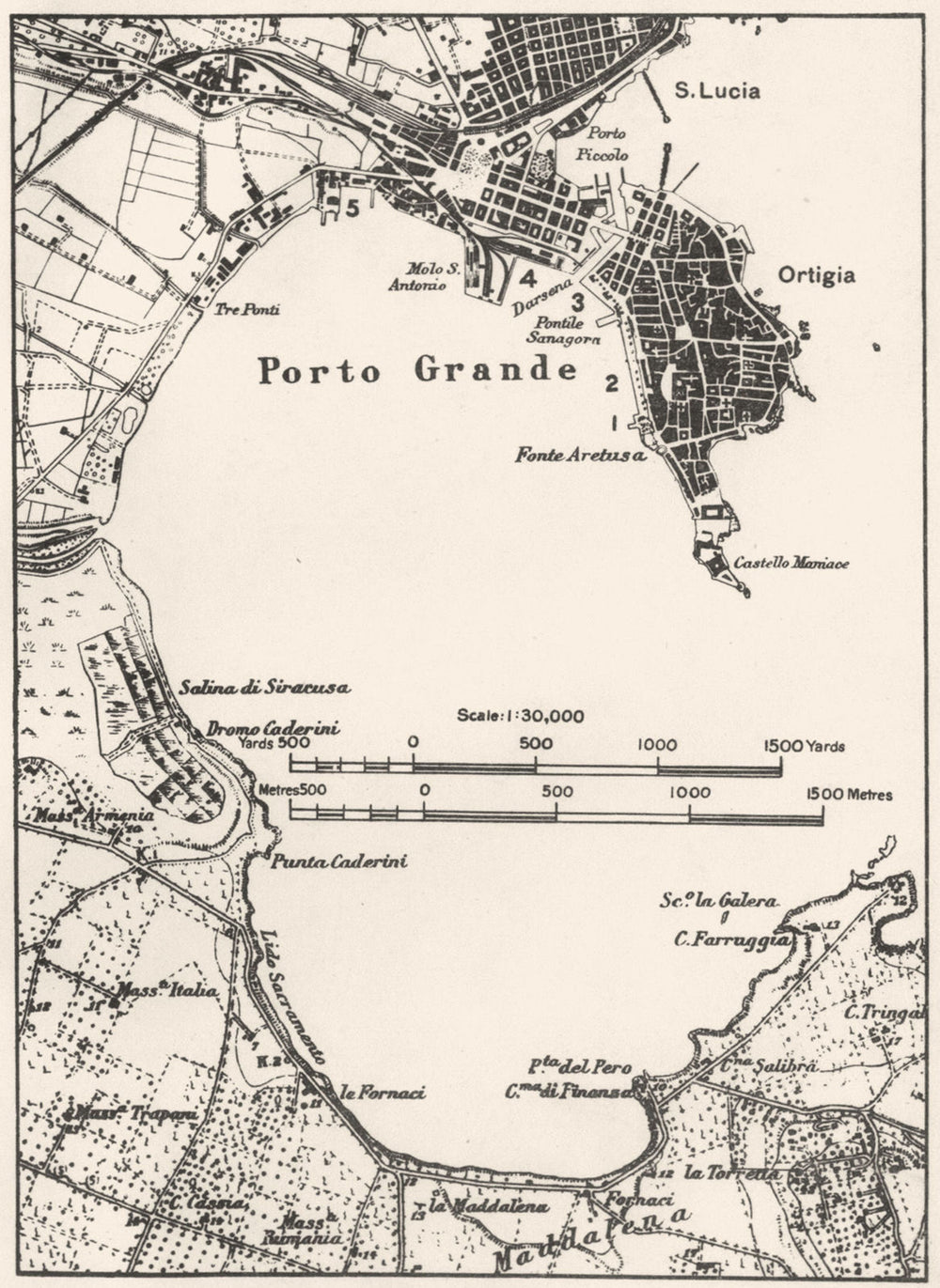ITALY. Syracuse 1945 old vintage map plan chart