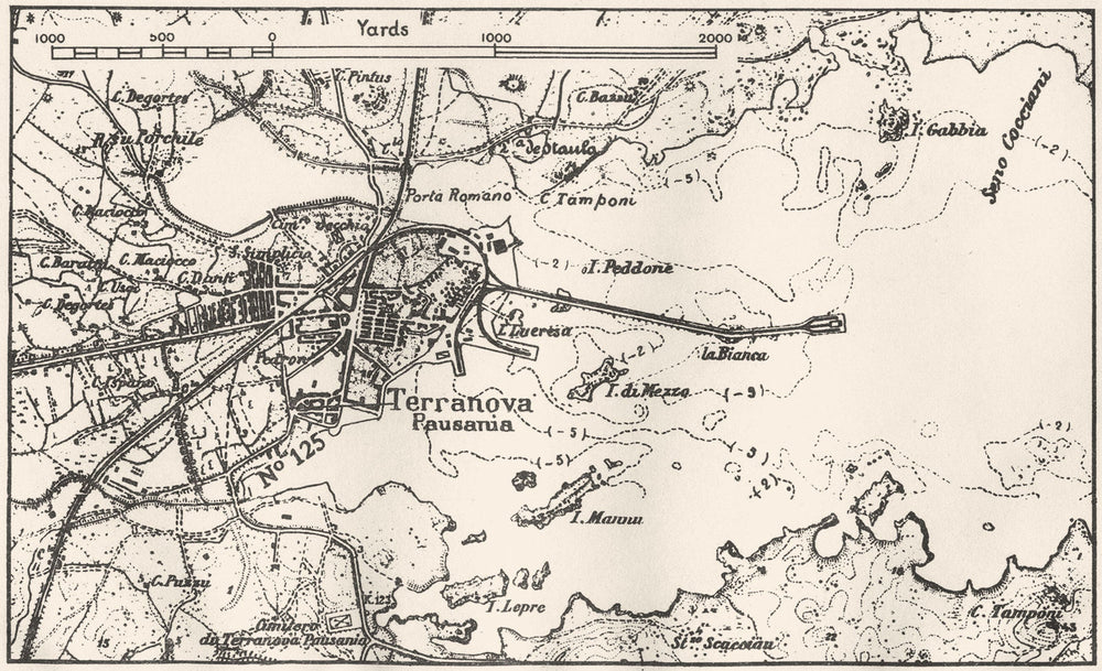 ITALY. Sardinia. Terranova Pausania 1945 old vintage map plan chart