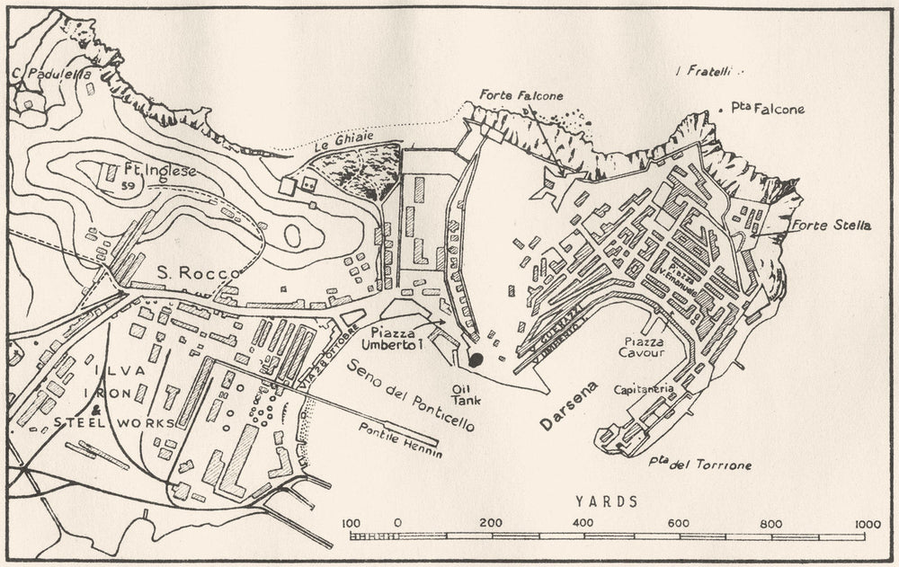 ITALY. Portoferraio sketch map 1945 old vintage plan chart