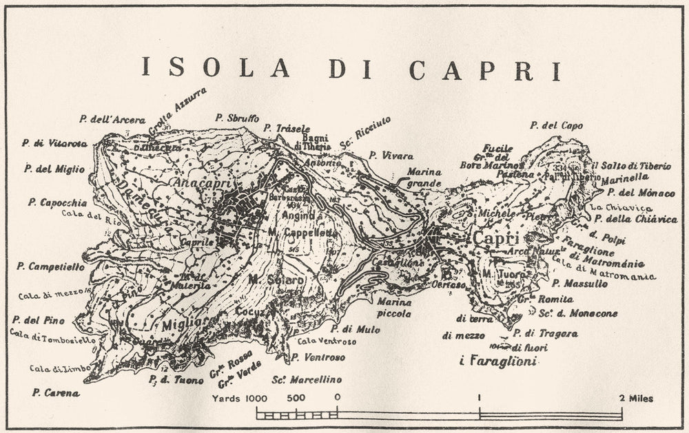 ITALY. Capri 1945 old vintage map plan chart