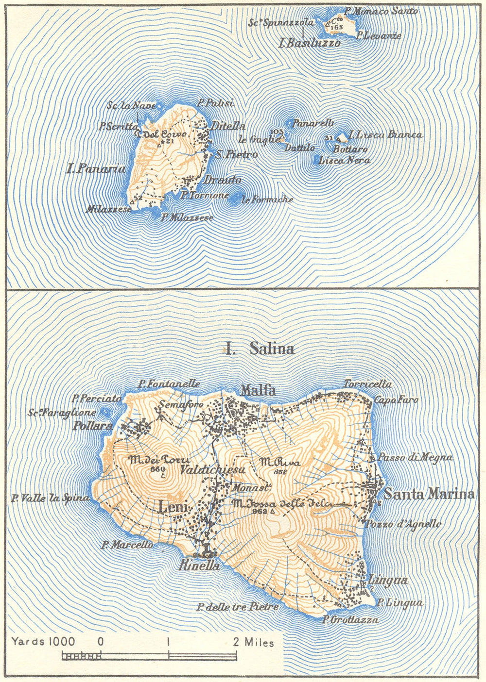 ITALY. Panarea & Salina 1945 old vintage map plan chart