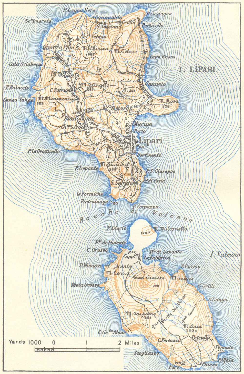 ITALY. Lipari & Vulcano 1945 old vintage map plan chart