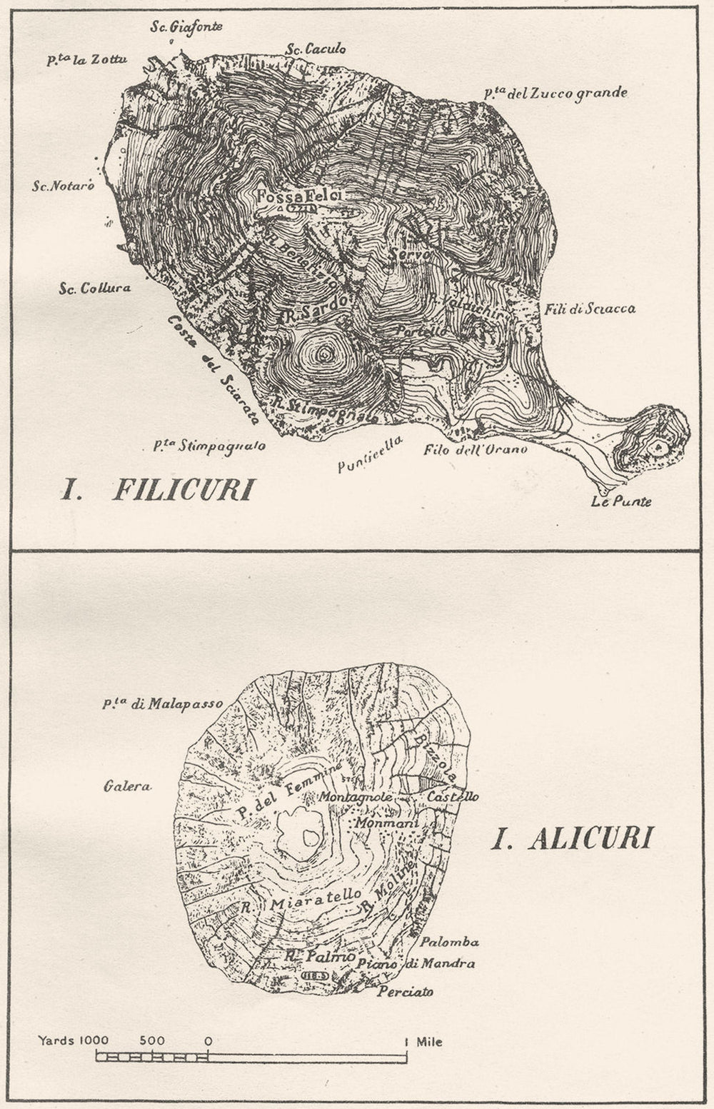 ITALY. Filicuri & Alicuri 1945 old vintage map plan chart