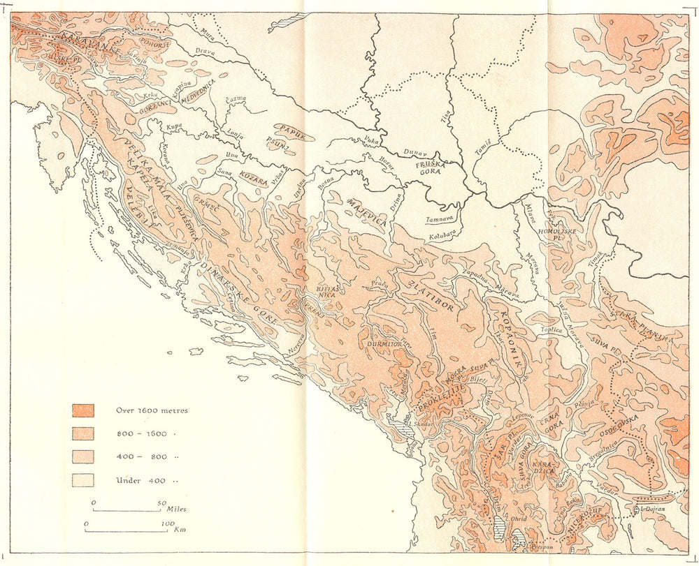 BALKANS. Geology & Physical Features. relief of 1944 old vintage map chart