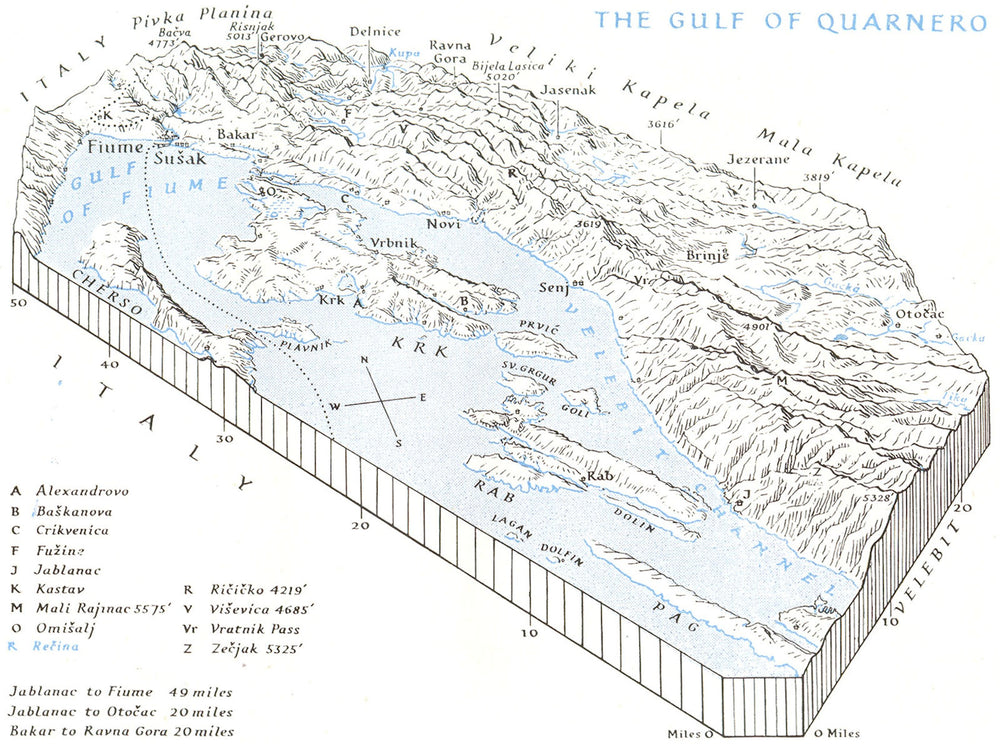 CROATIA. Block diagram of Gulf Quarnero 1944 old vintage map plan chart