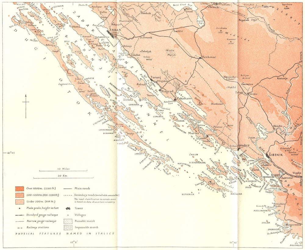 PRIMORJE. Coasts of-Zagora Region & Islands 1944 old vintage map plan chart