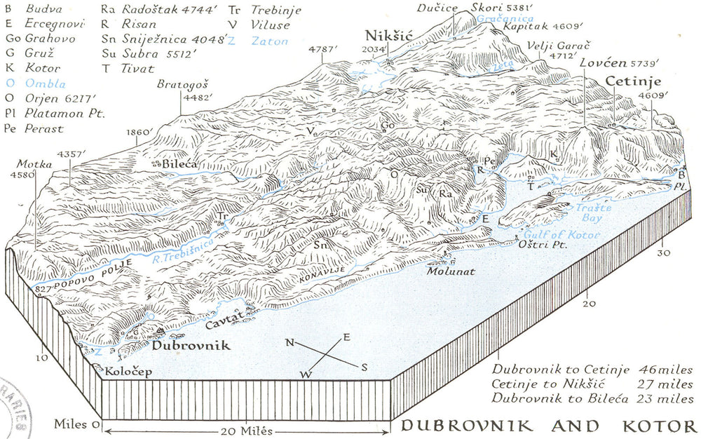 DUBROVNIK. Block diagram districts around Kotor 1944 old vintage map chart