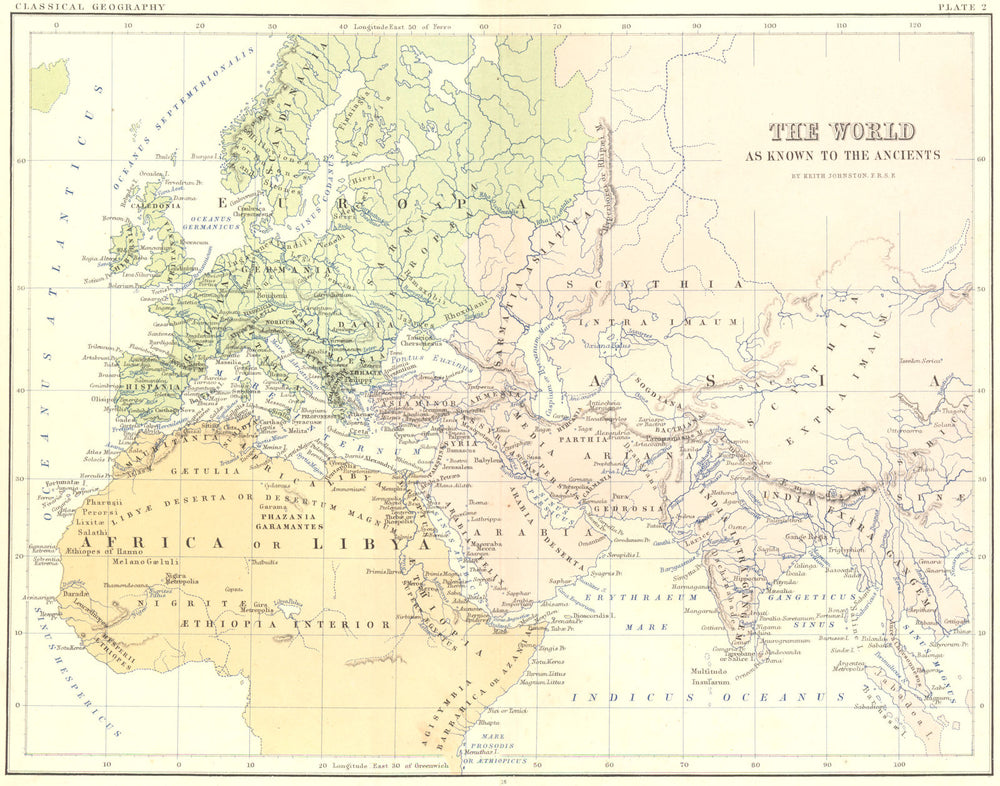 WORLD. Known to ancients 1880 old antique vintage map plan chart