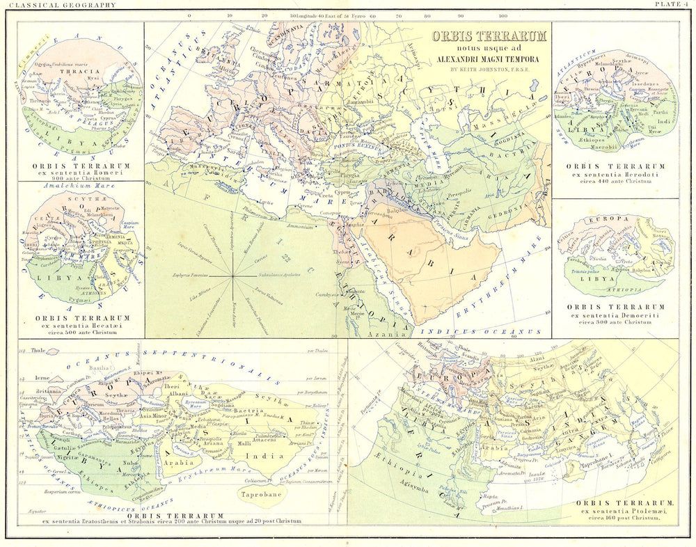 WORLD. Orbis Terrarum notus 900BC-160AD 1880 old antique map plan chart