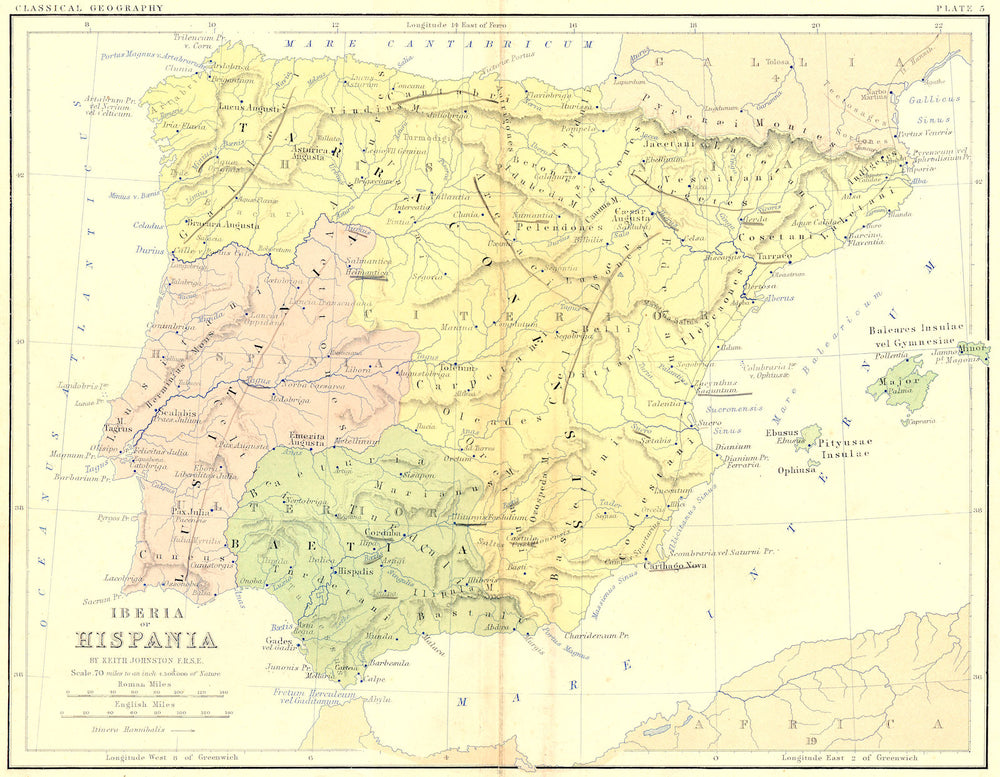 SPAIN. Iberia Hispania 1880 old antique vintage map plan chart