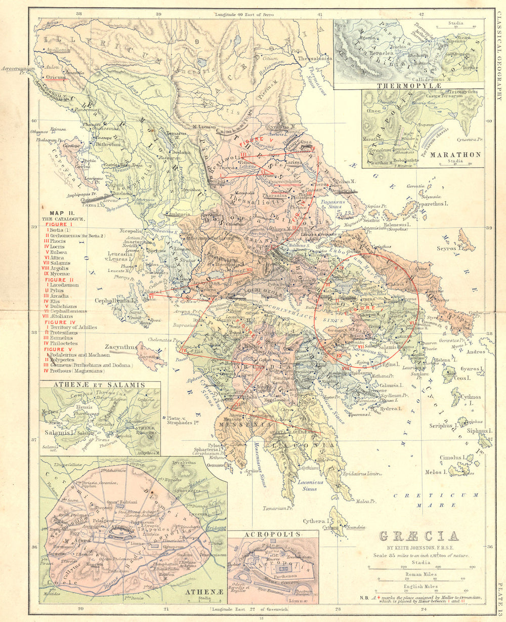 GREECE. Thermopylae; Marathon; Athens; Salamis 1880 old antique map plan chart