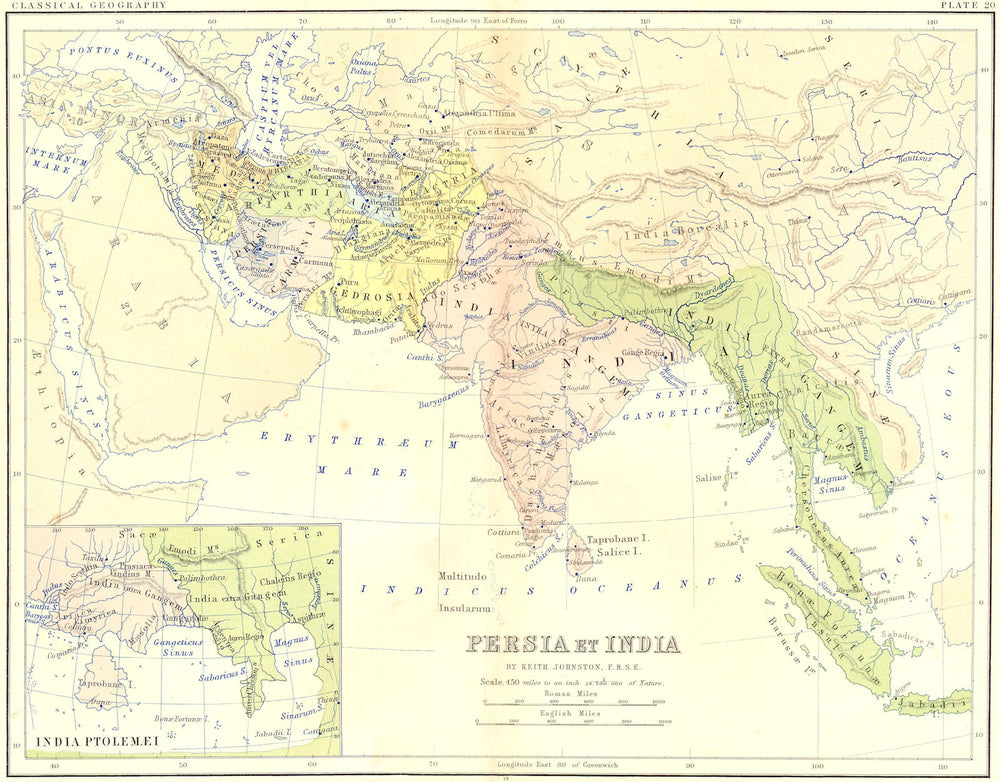 IRAN. India; Ptolemaei 1880 old antique vintage map plan chart
