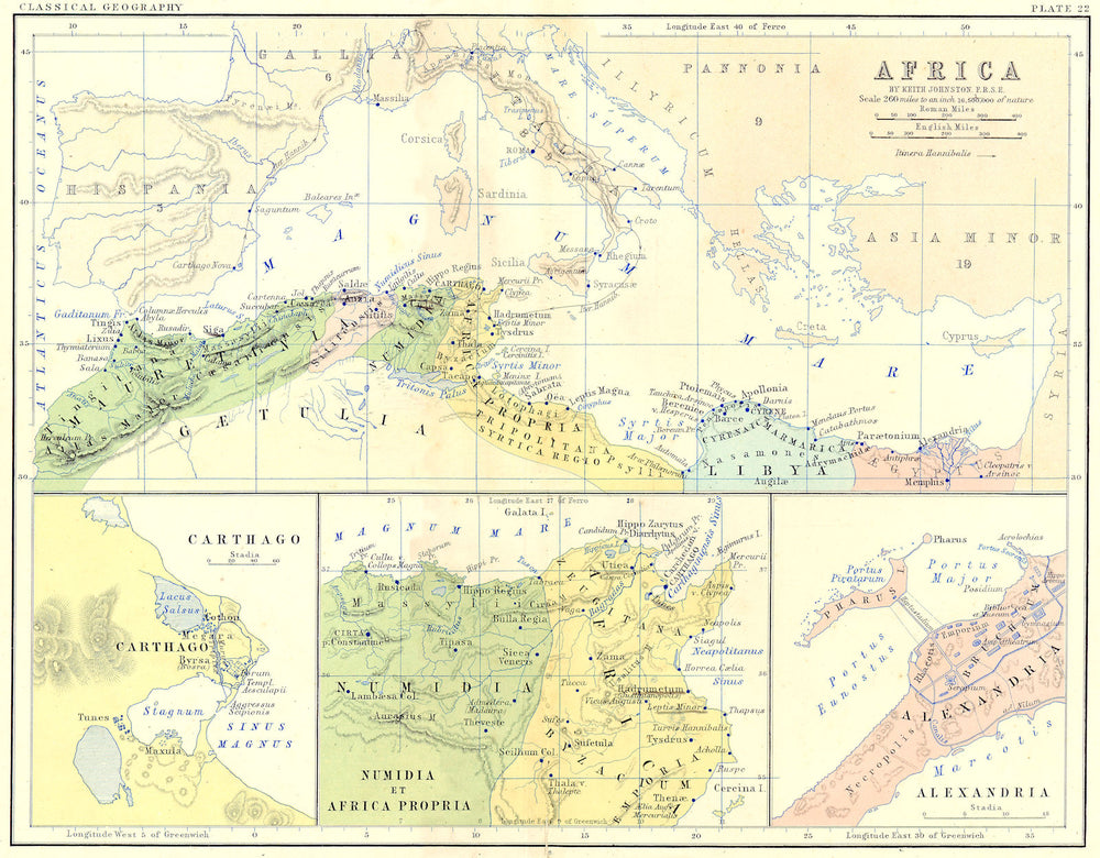 AFRICA. Carthago; Numidia Propria; Alexandria 1880 old antique map plan chart