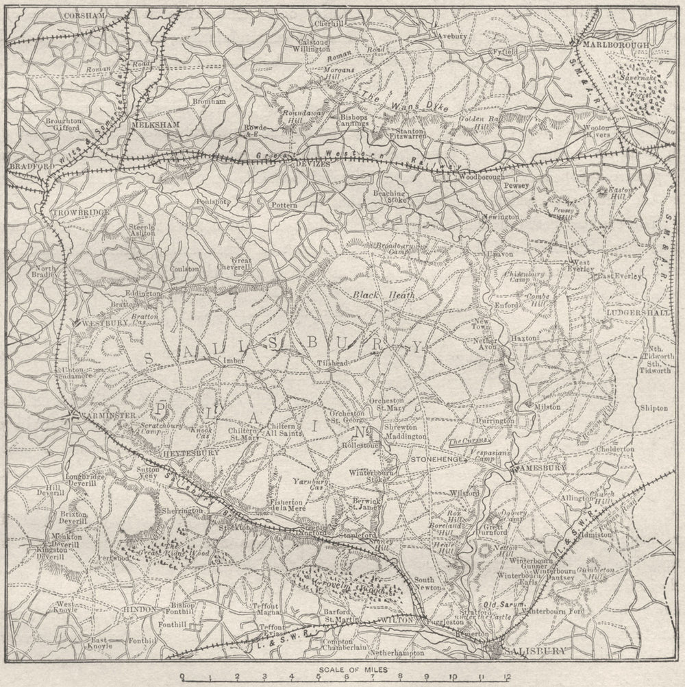 WILTS. sketch map Salisbury Plain 1898 old antique vintage plan chart