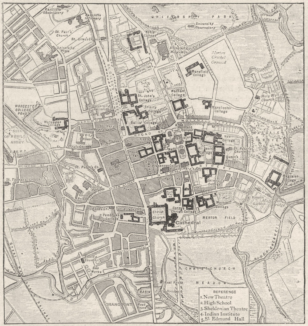 OXON. Oxford, sketch map 1898 old antique vintage plan chart
