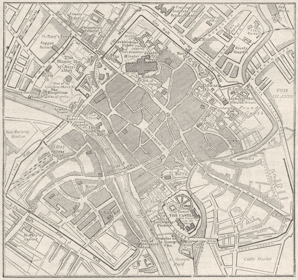 YORKS. York, sketch map 1898 old antique vintage plan chart