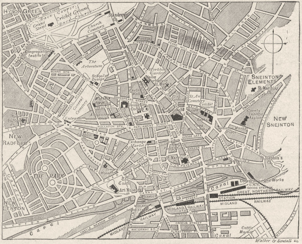NOTTS. Nottingham, sketch map 1898 old antique vintage plan chart