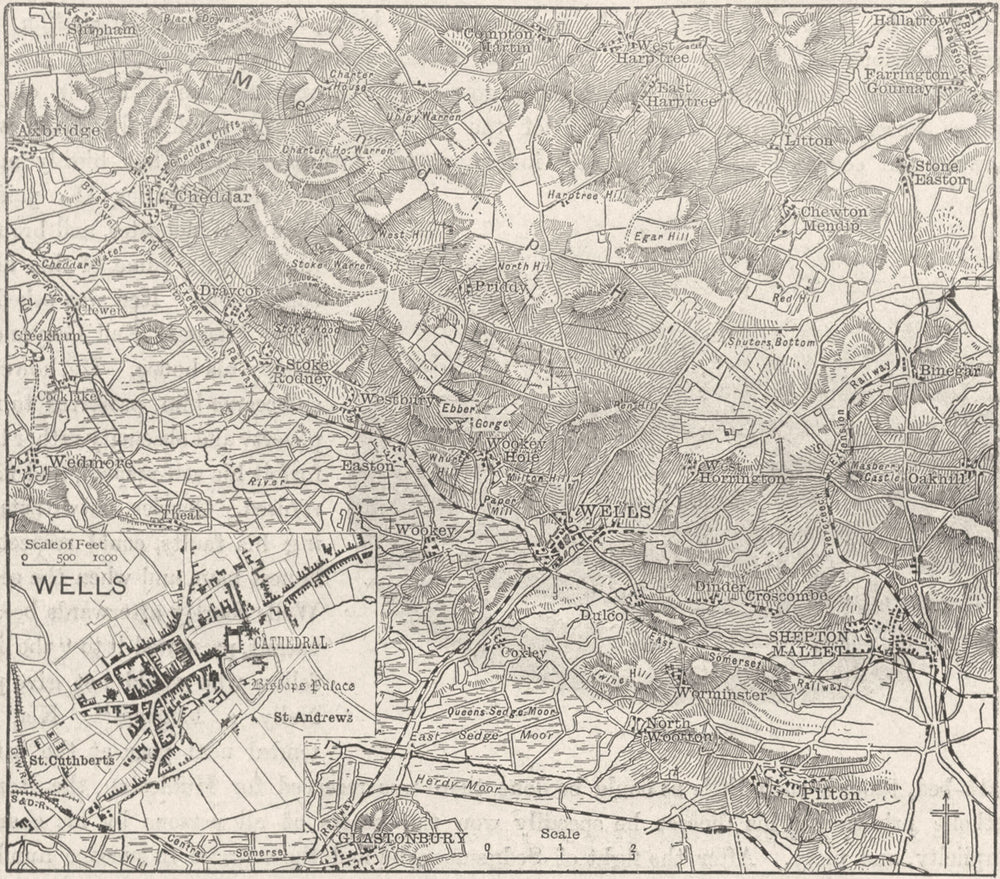 SOMT. Wells, sketch map 1898 old antique vintage plan chart