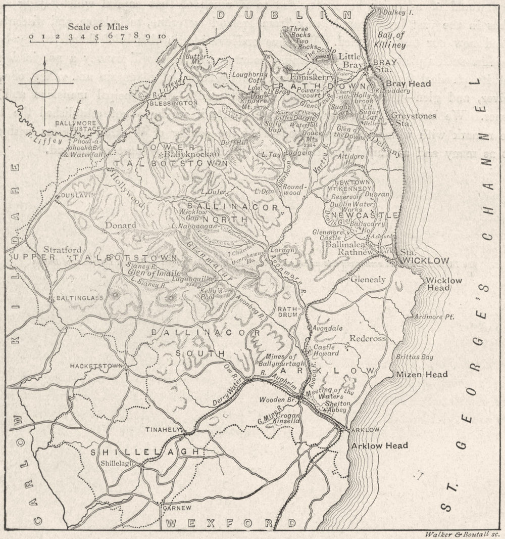 IRELAND. County Wicklow, sketch map 1898 old antique vintage plan chart