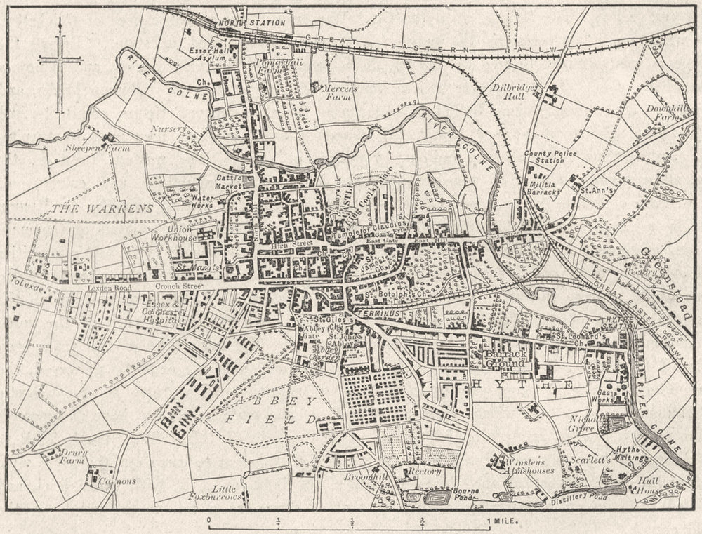 ESSEX. Colchester, sketch map 1898 old antique vintage plan chart