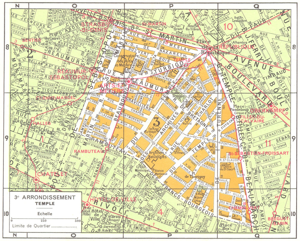 PARIS. 3e Arrondissement Temple 1920 old antique vintage map plan chart