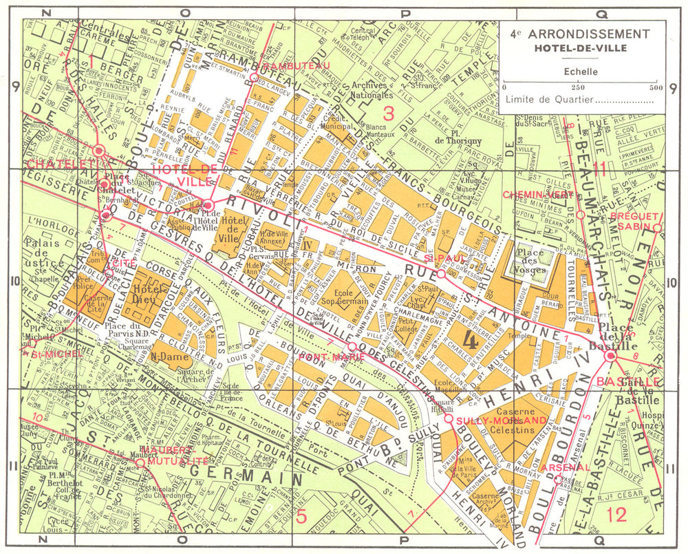 PARIS. 4e Arrondissement Hotel-de-Ville 1920 old antique map plan chart