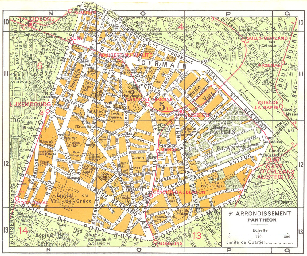 PARIS. 5e Arrondissement Pantheon 1920 old antique vintage map plan chart
