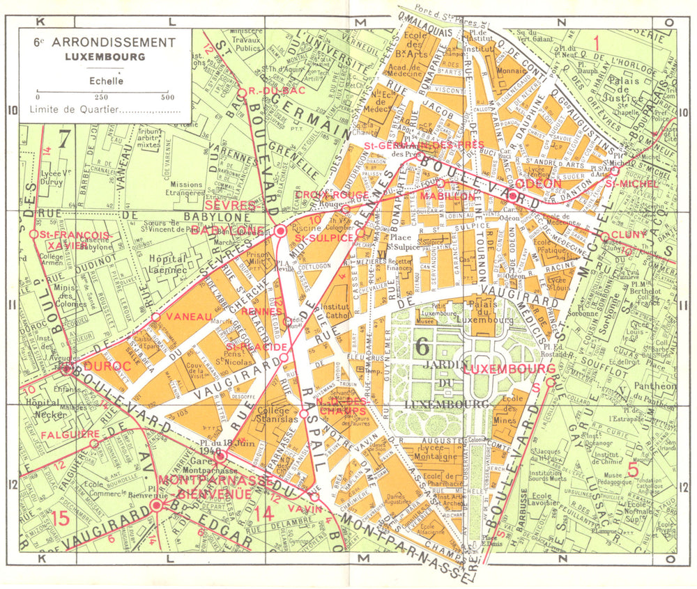 PARIS. 6e Arrondissement Luxembourg 1920 old antique vintage map plan chart