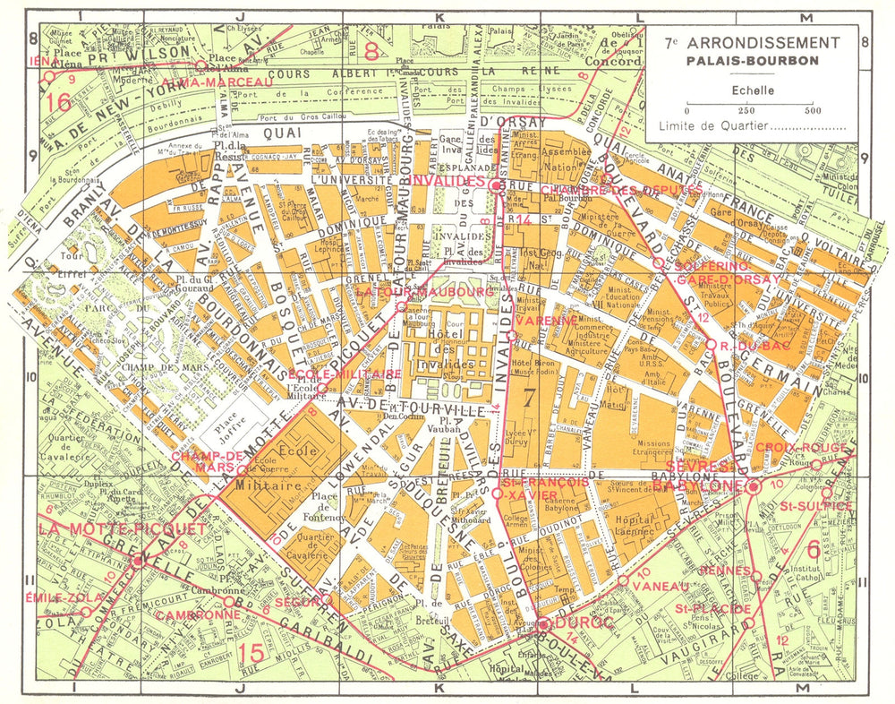 PARIS. 7e Arrondissement Palais-Bourbon 1920 old antique map plan chart