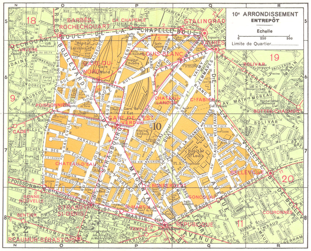PARIS. 10e Arrondissement Entrepot 1920 old antique vintage map plan chart