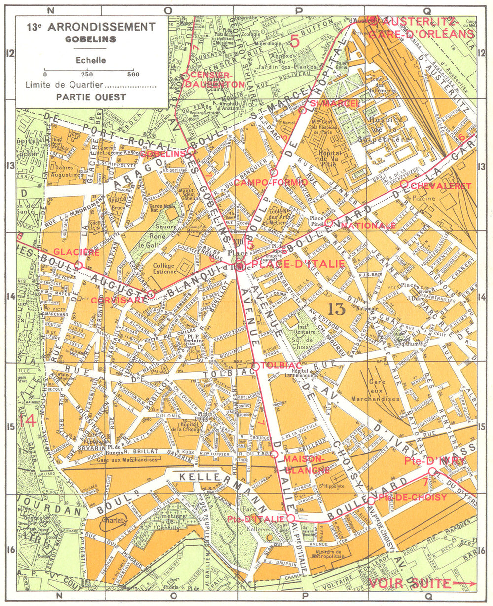 PARIS. 13e Arrondissement Gobelins (1) 1920 old antique vintage map plan chart