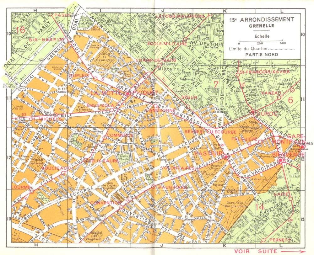 PARIS. 15e Arrondissement Grenelle 1920 old antique vintage map plan chart