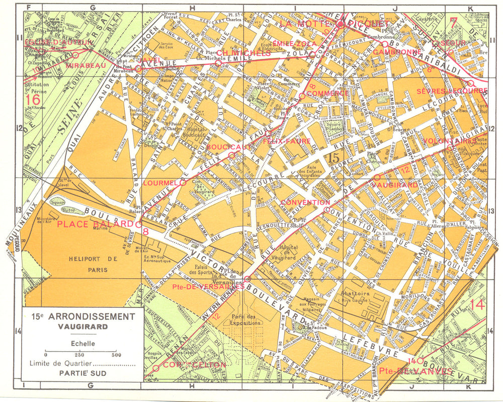 PARIS. 15e Arrondissement Vaugirard 1920 old antique vintage map plan chart