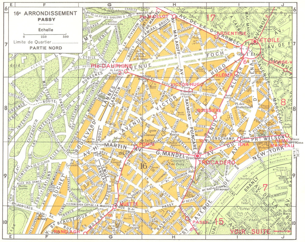 PARIS. 16e Arrondissement Passy 1920 old antique vintage map plan chart