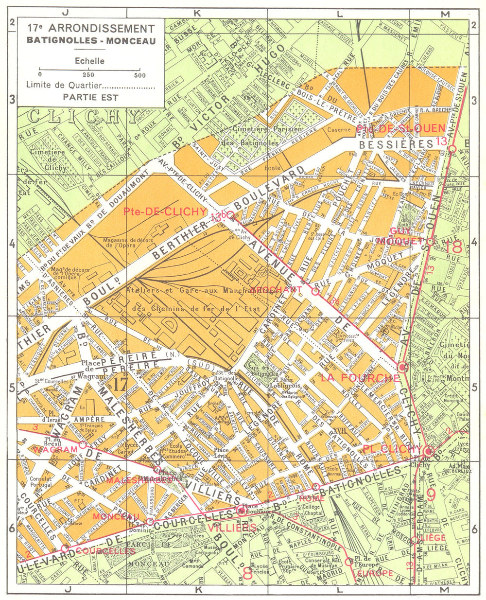 PARIS. 17e Arrondissement Batignolles-Monceau (2) 1920 old antique map chart