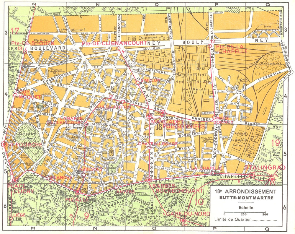 PARIS. 18e Arrondissement Butte-Montmartre 1920 old antique map plan chart