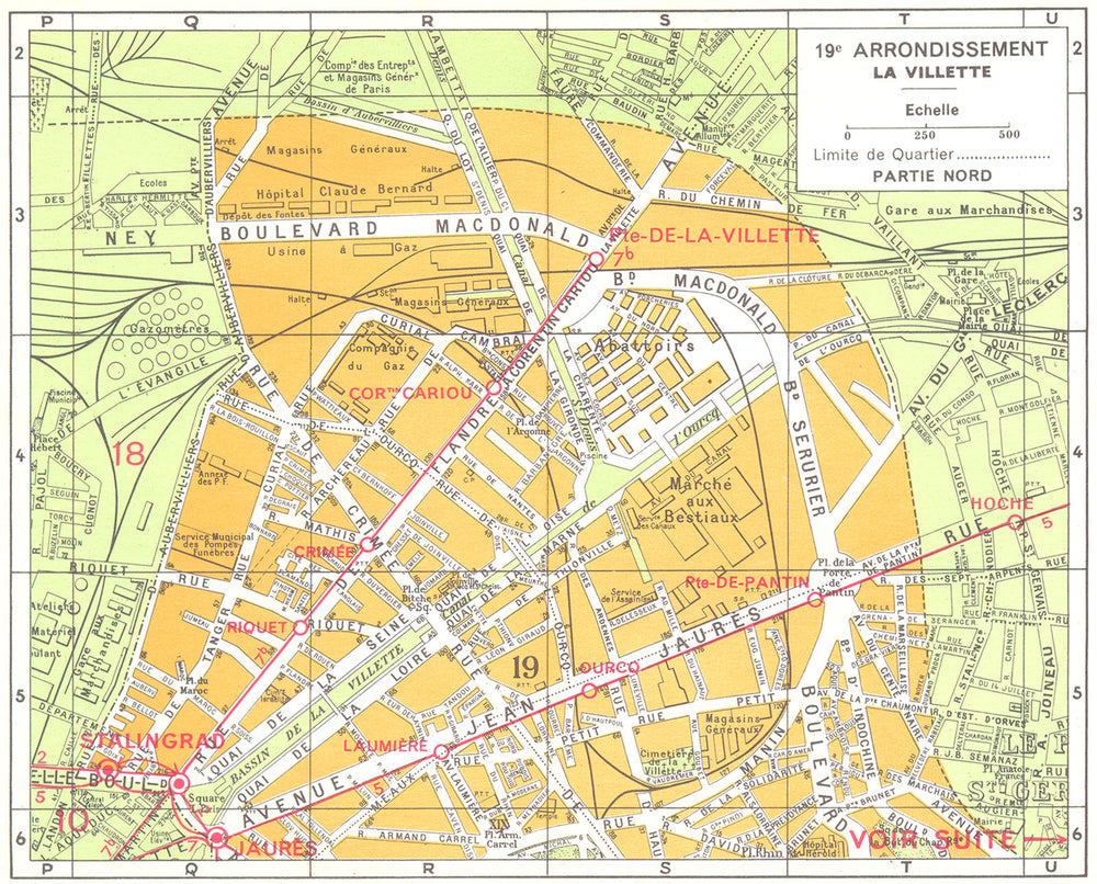PARIS. 19e Arrondissement La Villette 1920 old antique vintage map plan chart
