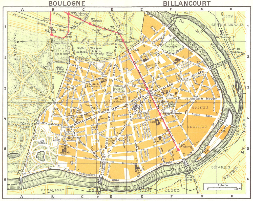 PARIS. Boulogne; Billancourt 1920 old antique vintage map plan chart