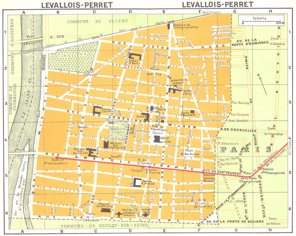 PARIS. Levallois-Perret 1920 old antique vintage map plan chart