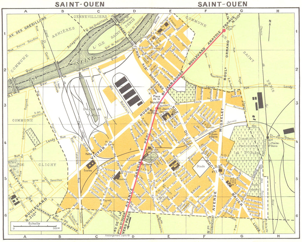 PARIS. Saint-Ouen 1920 old antique vintage map plan chart