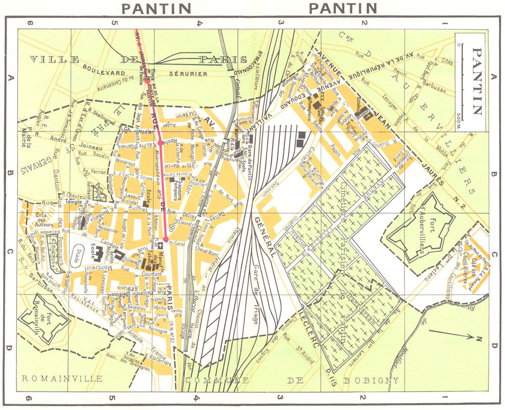 PARIS. Pantin 1920 old antique vintage map plan chart
