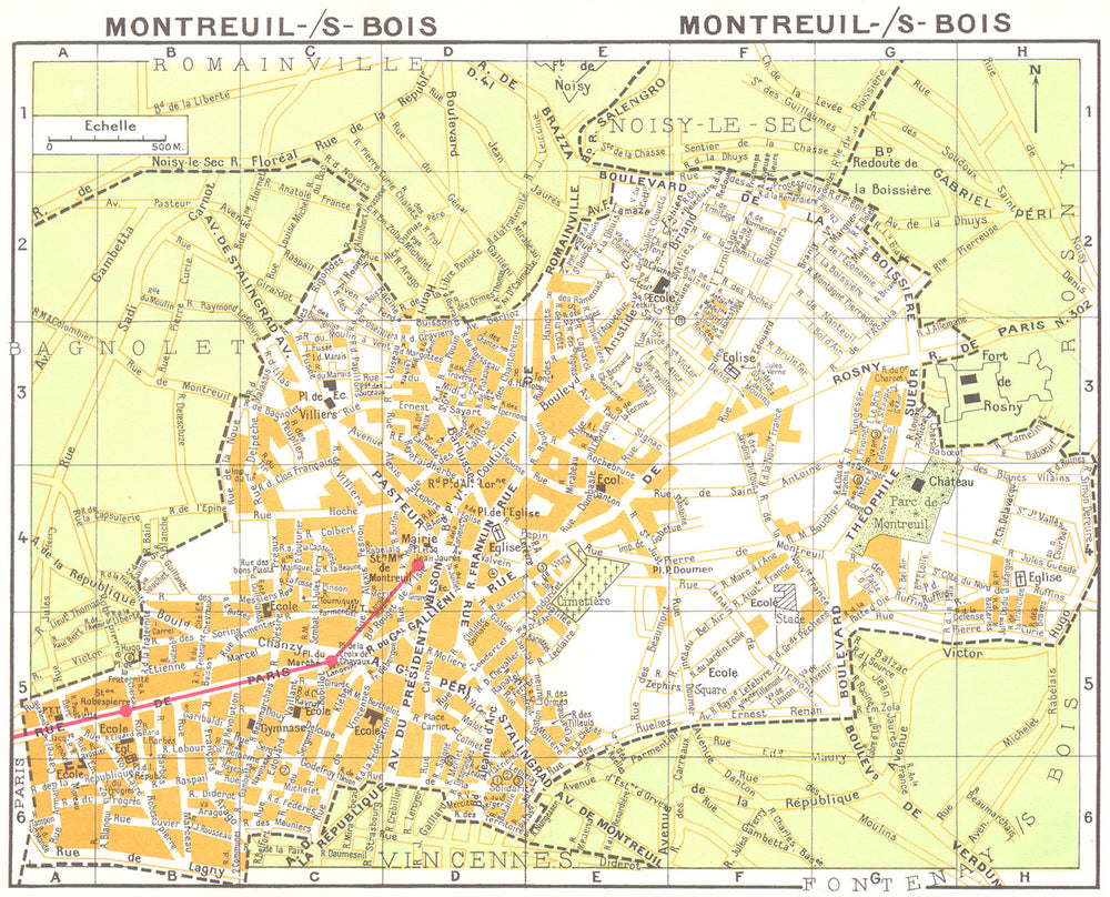 PARIS. Montreuil-S-Bois 1920 old antique vintage map plan chart