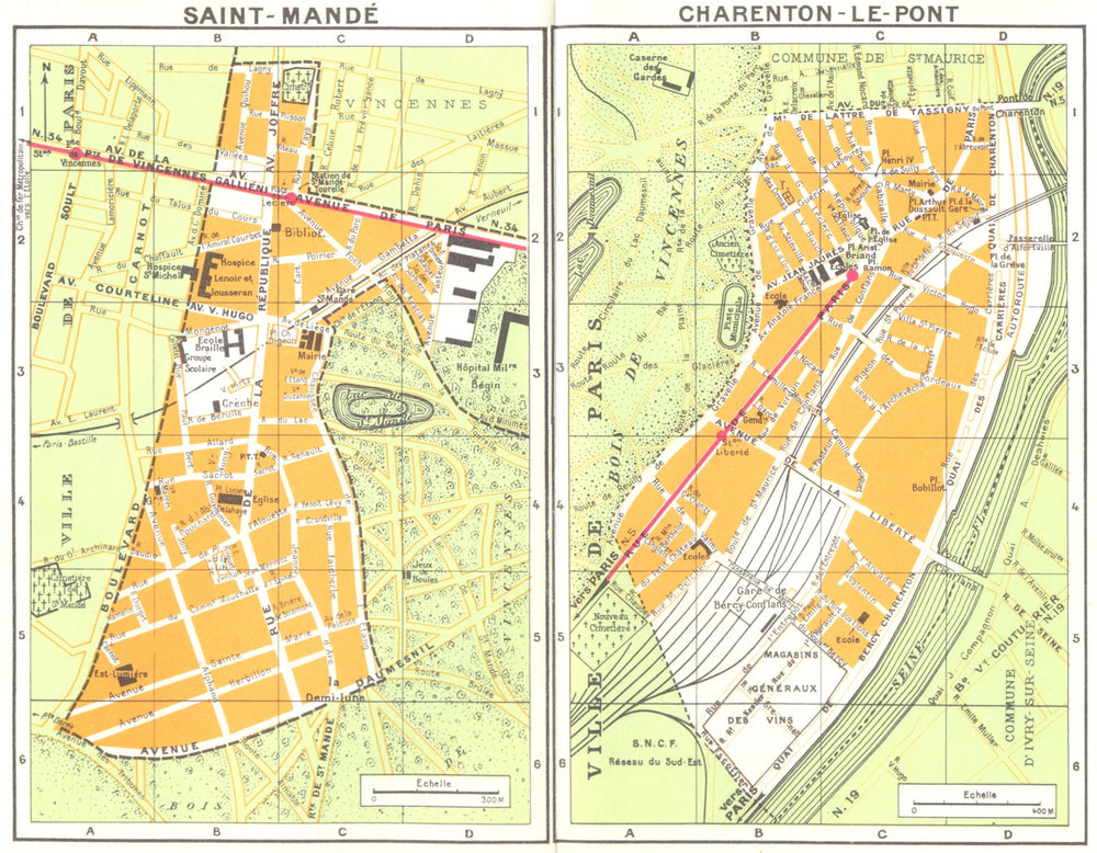PARIS. Saint-Mande; Charenton-le-Pont 1920 old antique vintage map plan chart