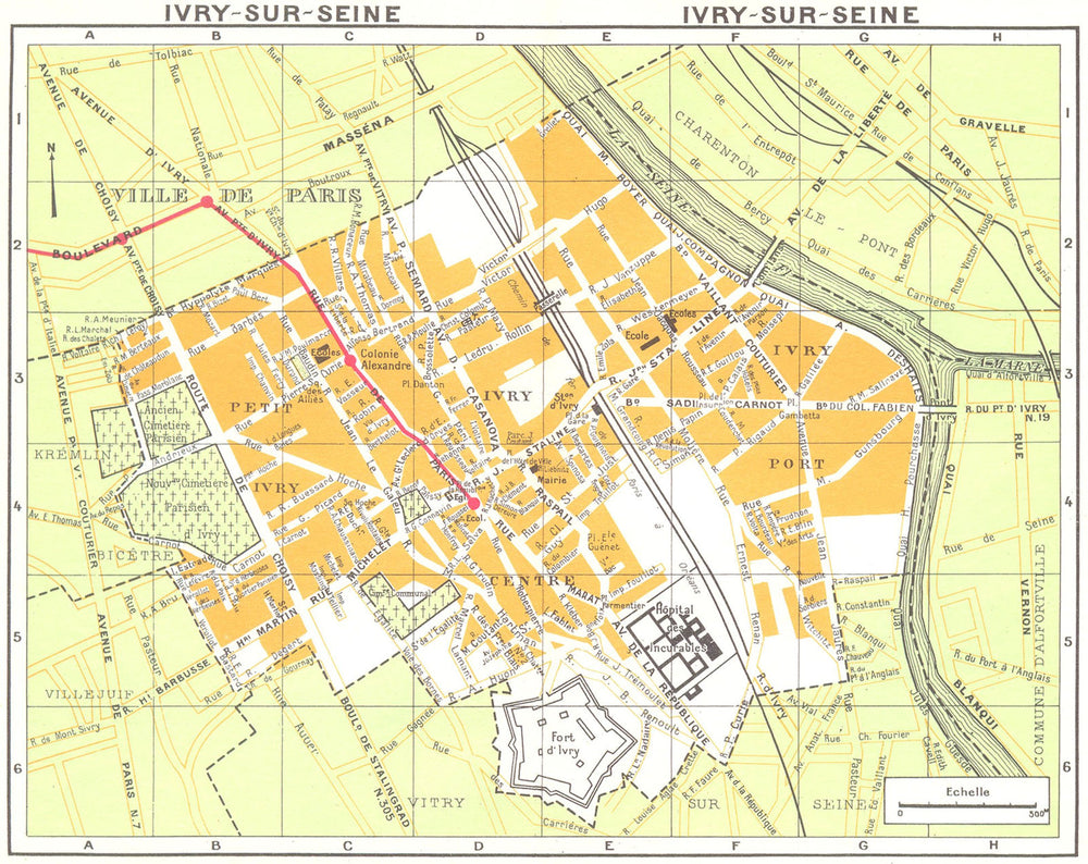 PARIS. Ivry-Sur-Seine 1920 old antique vintage map plan chart