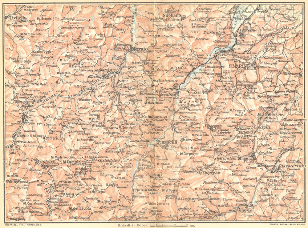 ITALY.Alte Valli dei Savio, Marecchia e Foglia II Montefeltro.S Marino 1924 map