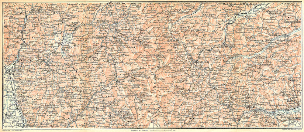 ITALY. L'Appennino tra Foligno, Camerino ed Ascoli(I Monti Sibillini) 1924 map