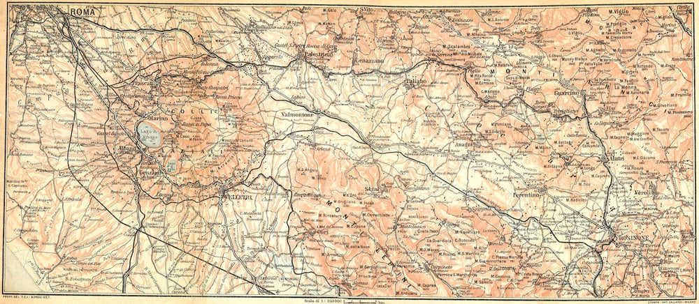 ITALY. Colli Laziali Monti Lepini ed Ernici (Roma Frosinone Velletri) 1924 map