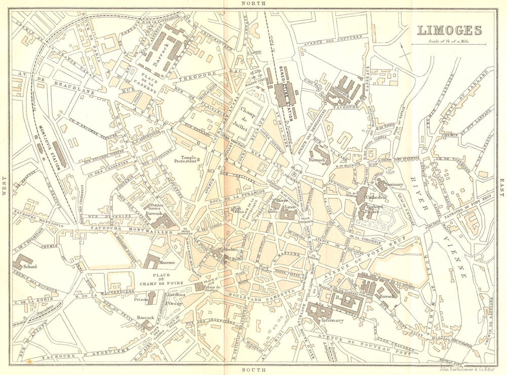 HAUTE-VIENNE. Limoges 1889 old antique vintage map plan chart