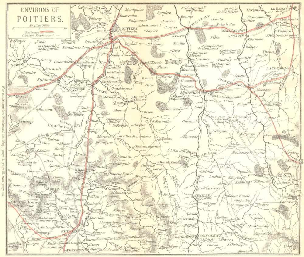 VIENNE. Environs of Poitiers 1889 old antique vintage map plan chart