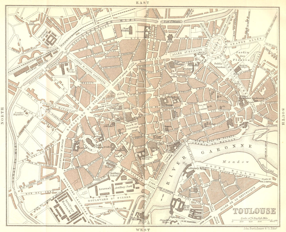 HAUTE-GARONNE. Toulouse 1889 old antique vintage map plan chart
